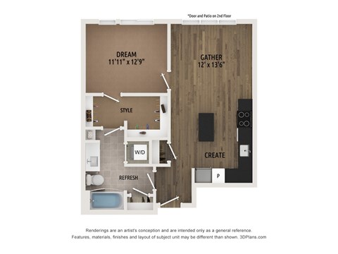 Floor plan for 1 bed, 1 bath, 681 sqft